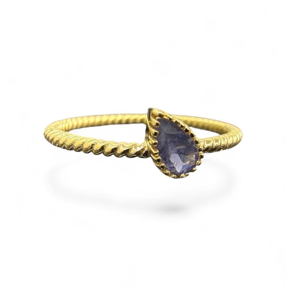 Blue Iolite Ring Gold Plated 925 Sterling Silver US Size 8 Stackable